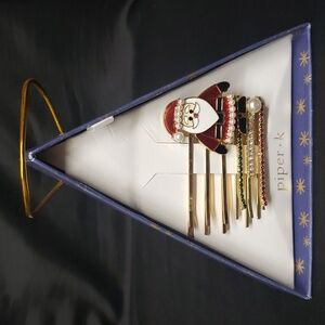Piper K NWT Enameled Santa and Holiday Rhinestone Hair Pins